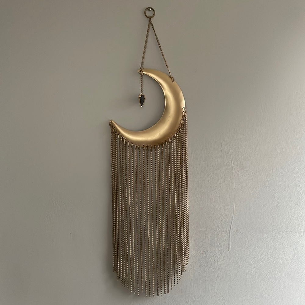 Yuvakala Goddess of the Moon Gold Wall Hanging with a Black Onyx Arrowhead